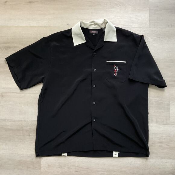 Phillipe Marcel Mens Collared Bowling Shirt Black and White Embroidered XL - Picture 1 of 9